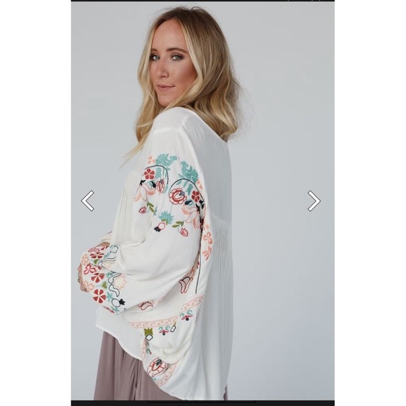 Three Bird Nest Blouse Frida Embroidered Dolmam Boho Flowy Peasant Hippie Medium - Picture 4 of 12